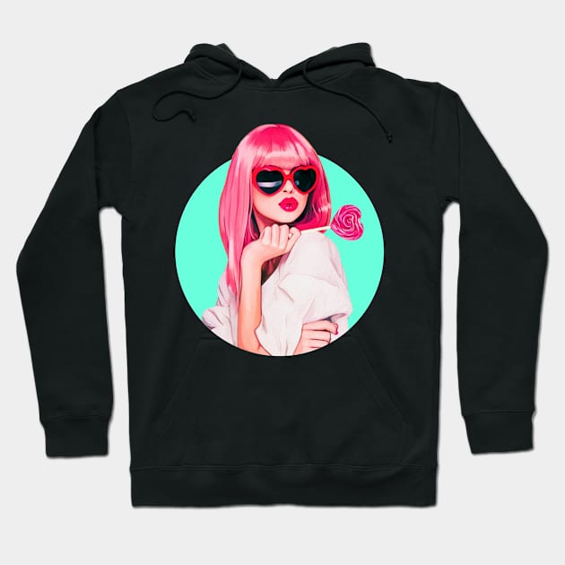 Cartoon pin up sexy woman lollipop sunglases big lips Hoodie by astronauticarte